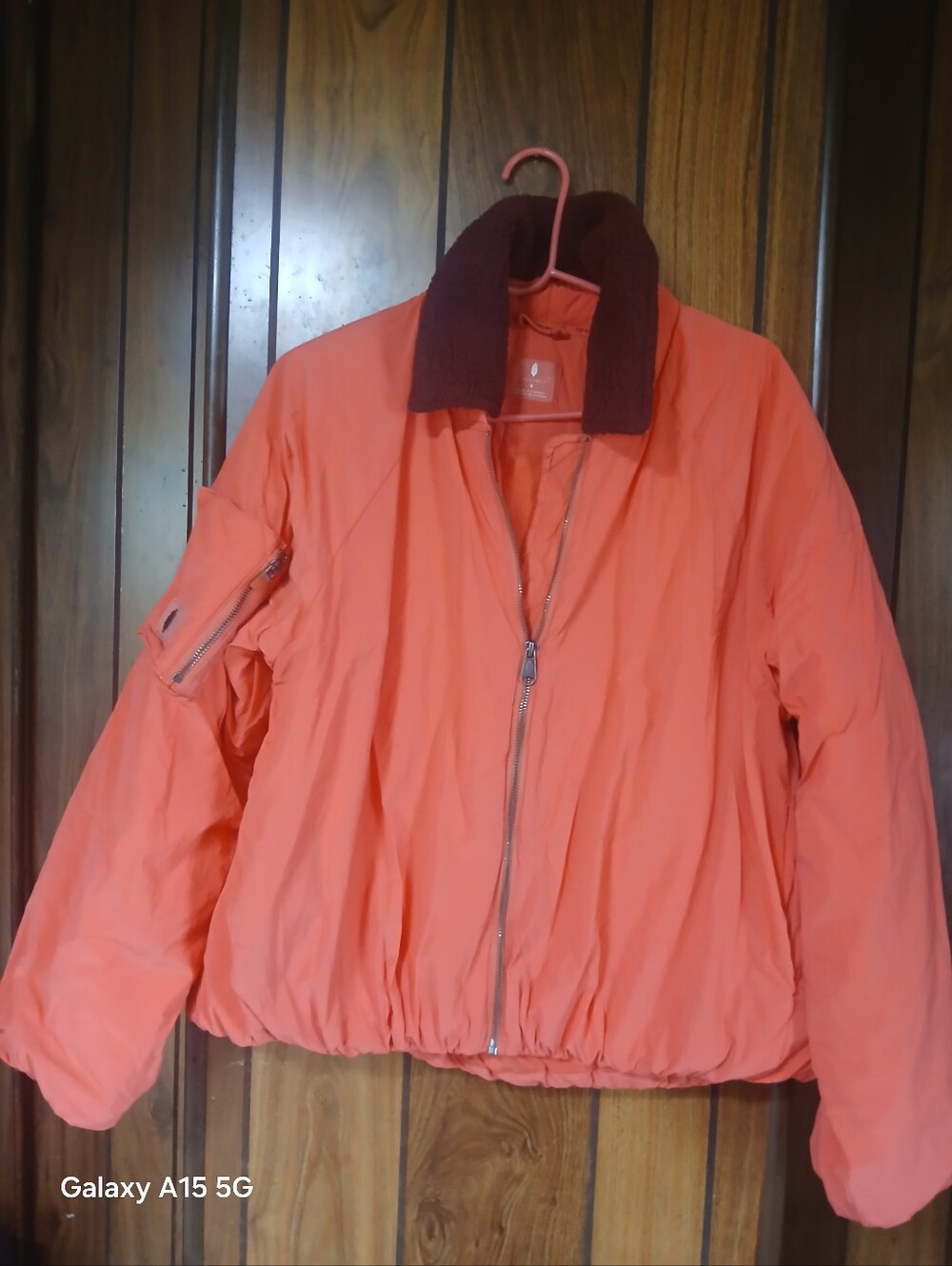 FP Movement by Free People Coral Bomber Jacket with Burgundy Collar